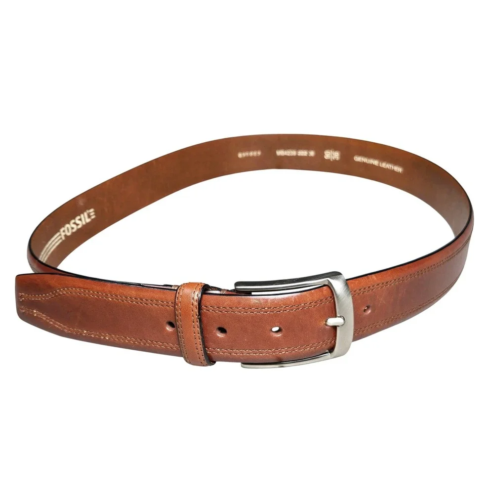 Men's Fossil Size 36 Brown Genuine Leather Double Stitched Belt
